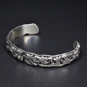 Sterling Silver Chrome Cross Flower Vine 925 Adjustable Bangle Cuff Bracelet